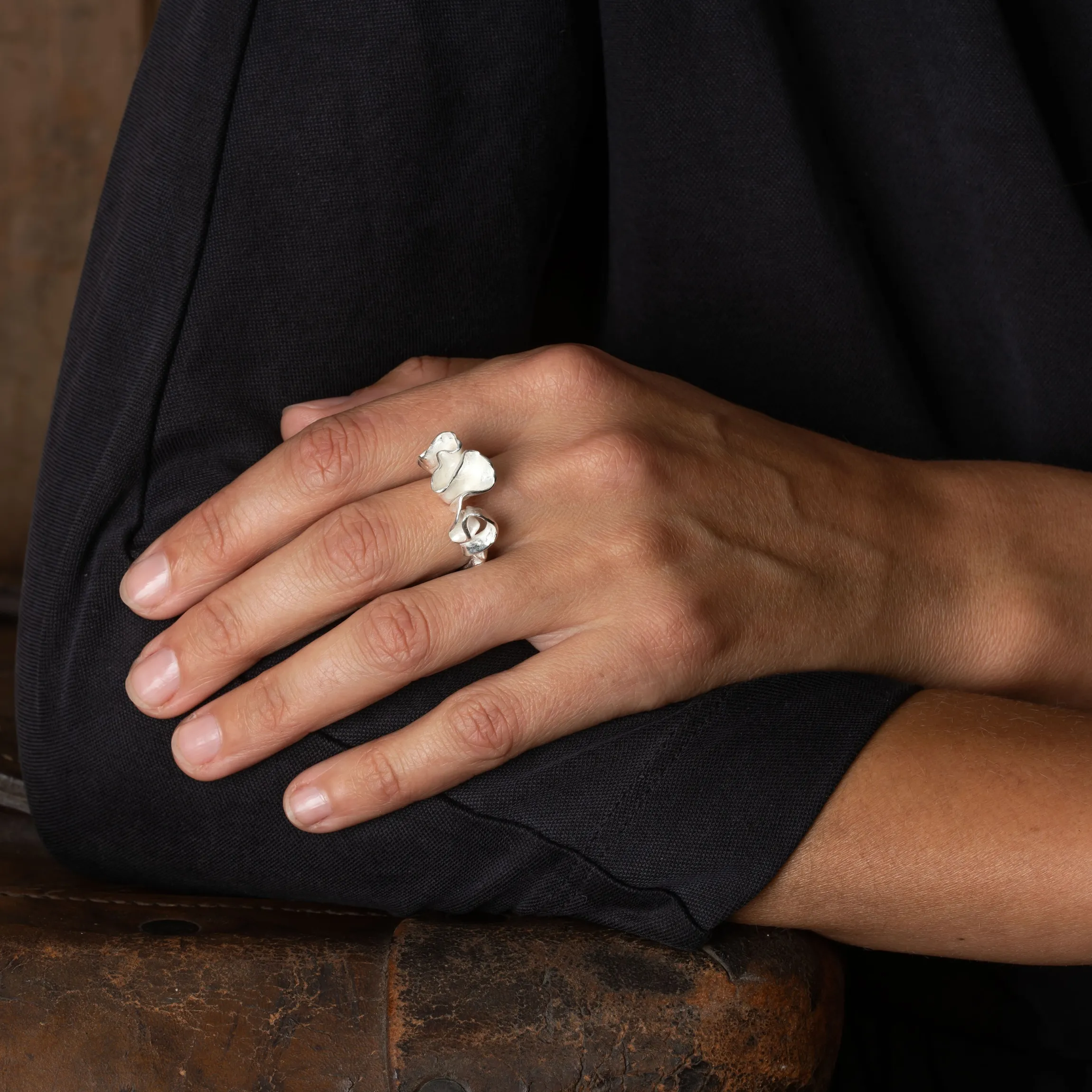 Tall Scribble Ring Silver