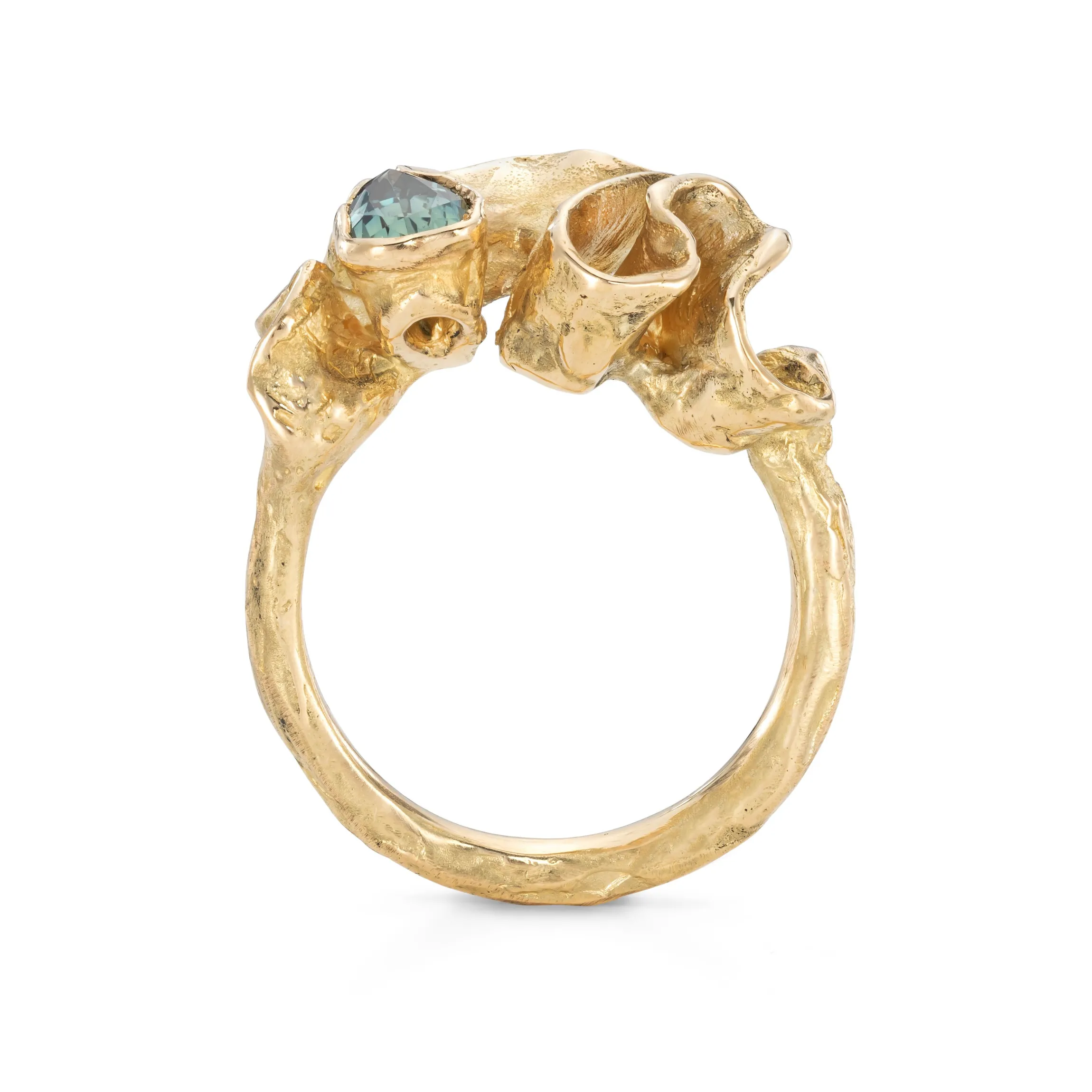 Teal Sapphire Ribbon Ring